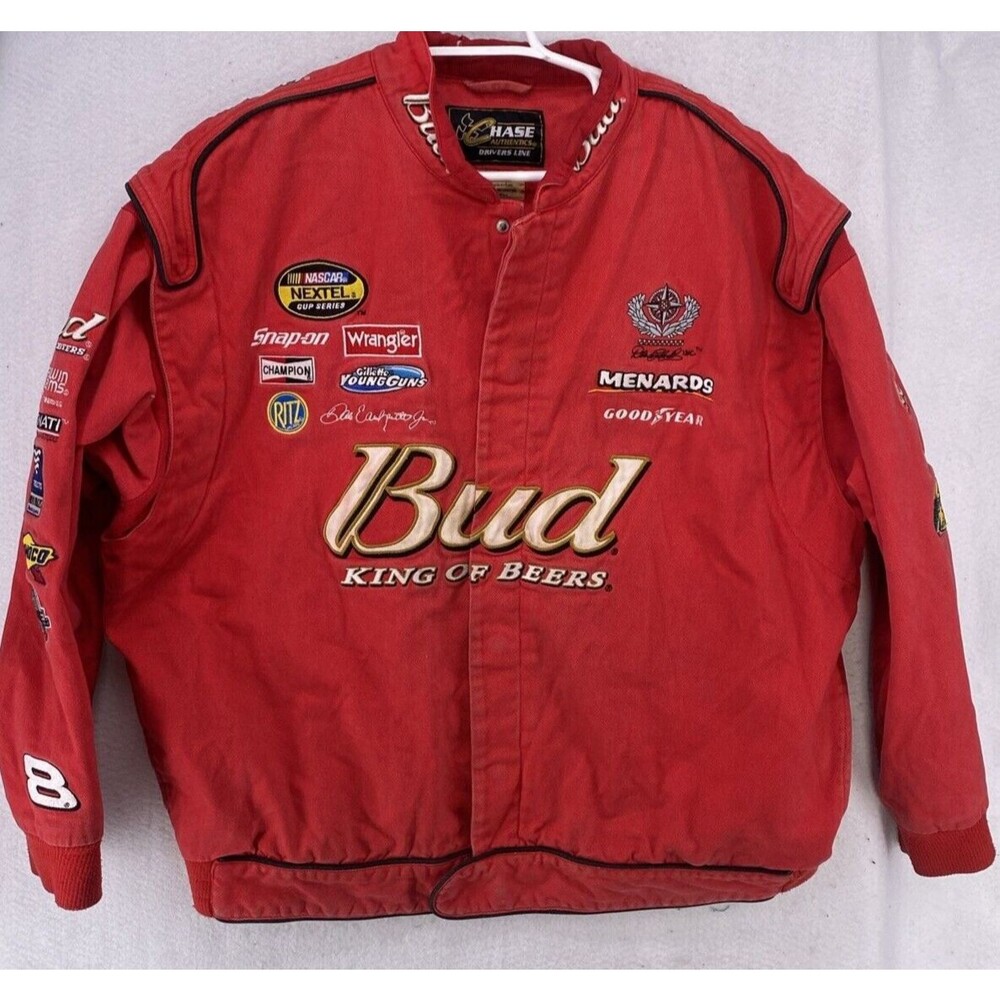 Vtg Budweiser Racing Jacket 2XL XXL Chase Authentics NASCAR Bud Cotton Red Flaws